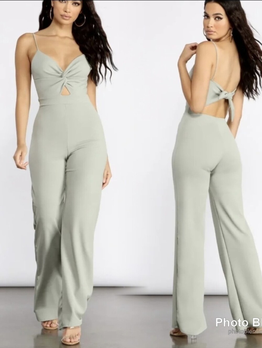 Windsor Sage Green Twist Front Cutout Tie-Back Jumpsuit - Size Medium